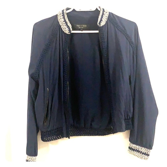 Rag & Bone Navy Silk Bomber - Picture 1 of 8